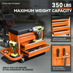 PM PERFORMOTOR 3-Drawer Tool Chest Rolling Mechanic Seat with Tool Trays,350lbs Max Weight Capacity, Orange,PM-TOL-RST1-OG