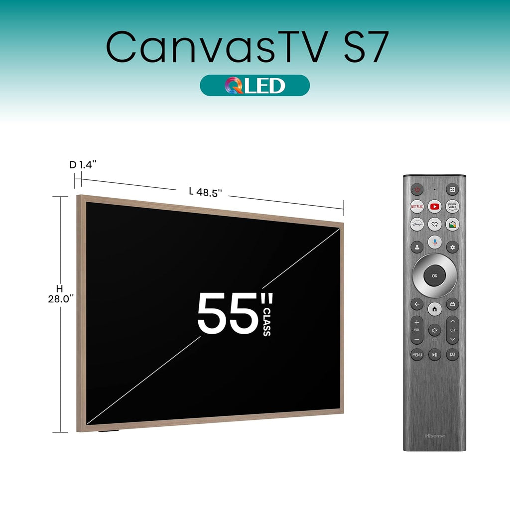 Hisense 55-Inch Class QLED 4K S7N CanvasTV Series Dolby Vision HDR Google Smart TV (55S7N) - 144Hz  Art Mode  Anti-Glare Panel  Hi-Matte Display  Frame & UltraSlim Wall Mount Included