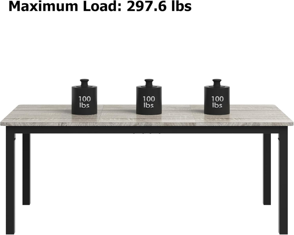 Garvee 79 in Dining Table for 6, Farmhouse Wooden Kitchen Tables for Family, Rectangular Industrial Style Dining Room Table with Sturdy Metal Frame, Long Desk for Restaurant, Kitchen, Office,Grey