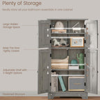TEENFON Bathroom Floor Storage Cabinet, Freestanding Bathroom Storage Unit with 2 Adjustable Shelves & 4 Doors, 11.8 x 23.6 x 42.7 Inches, Grey