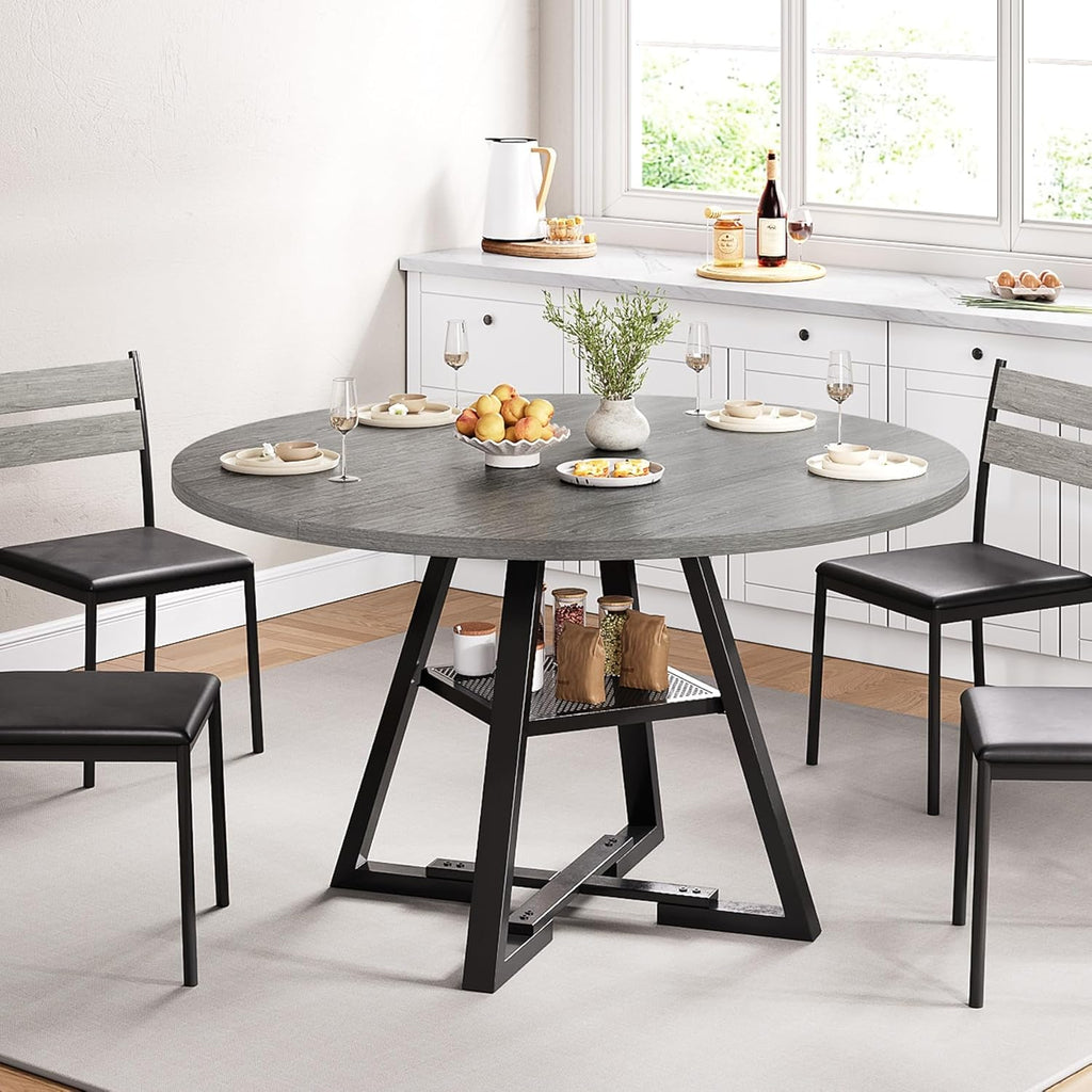 Jocoevol Round Dining Table for 4,Kitchen Dining Room Circle Dinner Pedestal Table,Space Saving Wood Kitchen & Dining Room Furniture, 42In,Grey