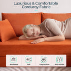 LINSY HOME Oversized Convertible Sofa Bed with 2 Pillows & Ottoman, Corduroy Boneless Couch Folding Modular Sleeper Sofa, L Shaped Couch Floor Sofa for Living Room Apartment, Upgrade Backrest (Orange)