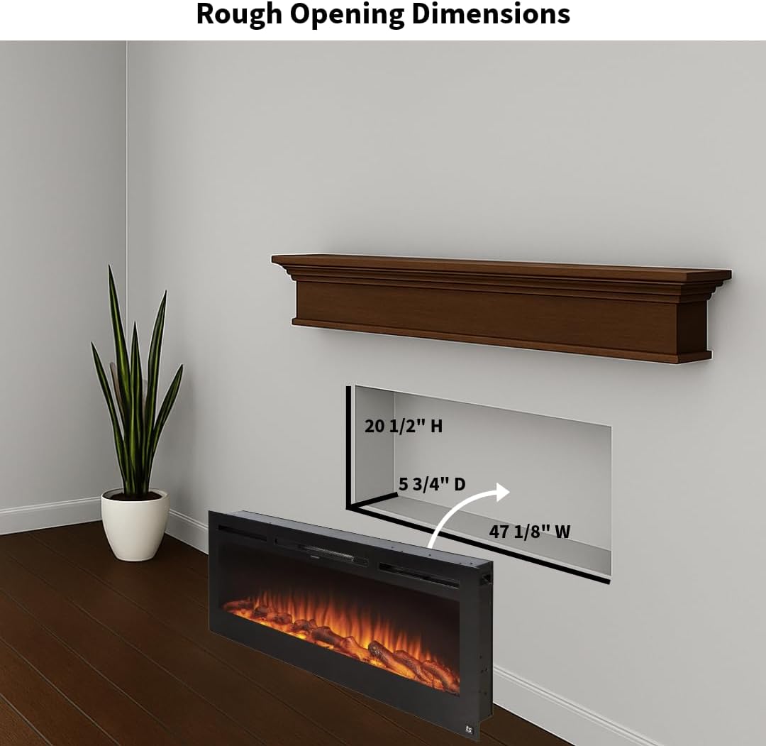 Touchstone Smart Electric Fireplace-The Sideline 50" Wide-in Wall Recessed - 30 Realistic Ember Color/Flame Options - 1,500W Heater w/Thermostat - Log & Crystal Hearth Options - Alexa/WiFi Enabled