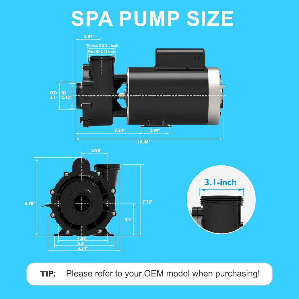 SPA Pump  4HP Hot Tub Pump - 2 Speed LX SPA Pumps Motor 220-240V  2" Port  56 Frame (Model: 56WUA400-II)
