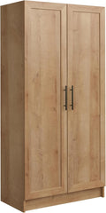 Prepac Natural Oak Elite 65" Tall Accent Kitchen Pantry Cabinet, Craft or Bathroom Storage Cabinet, Buffet Storage with Panel Doors, 3 Shelves, 32" W x 16.75" D x 65" H, Ideal for Home Organization