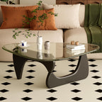 Coffee Table for Living Room Mid Century Modern Center Table with Glass Top and Wood, Transparent/Black