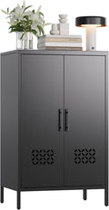 Metal Storage Cabinet with Adjustable Shelves,Metal Sideboard Cabinet with 2 Doors for Home,Office, 42" H x 26" W x 14" D,Assembly Required,Black