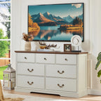 Farmhouse 7 Drawer Dresser for Bedroom,54" Wide Wood Rustic Chest of Drawers,Farmhouse Chest of Drawers for Bedroom,Wood Drawer Organizer for Living Room, Hallway,Bedroom,White