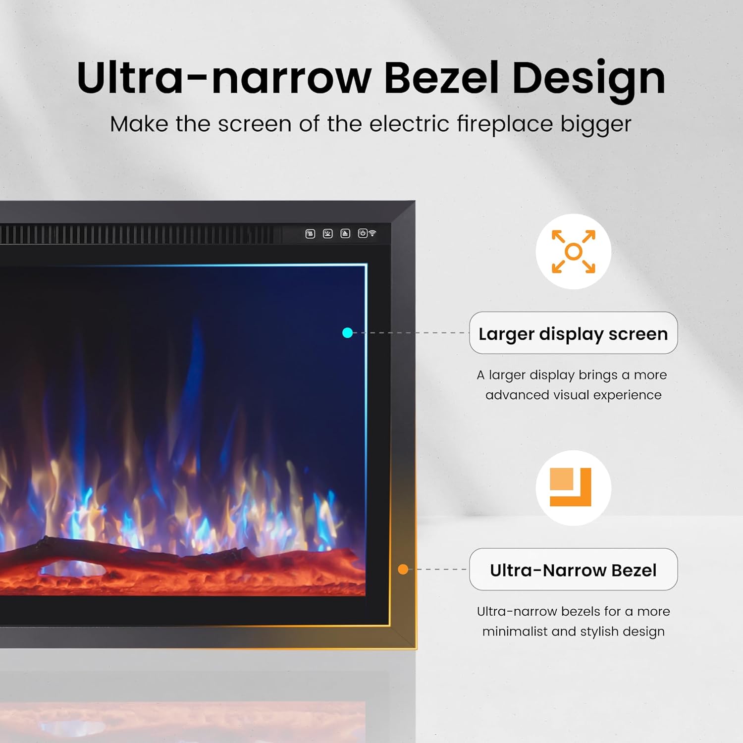 PHI VILLA 72" Electric Fireplace Wall Mounted, Recessed Wall Fireplace Electric with Crystal, Fake Charcoal & Firewood Bed for Indoor, Remote Control, 750W/1500W, Timer, Ultra-Narrow Bezel
