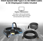 UD22 Dell Docking Station Dual Monitor Bundle - USB-C/USB-A Universal Dell Dock for Laptops Comes with 130W Adapter + Anyhdd HDMI  DisplayPort  USB-C Cables & Cloth - Supports Dual/Triple/4 Monitors