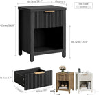 Fluted Nightstands Set of 2, Brooklyn Night Stand with Drawers, Modern Beside Table with Storage, Small End Table for Bedroom Living Room Small Space (2, Grey) BNS101BG-2