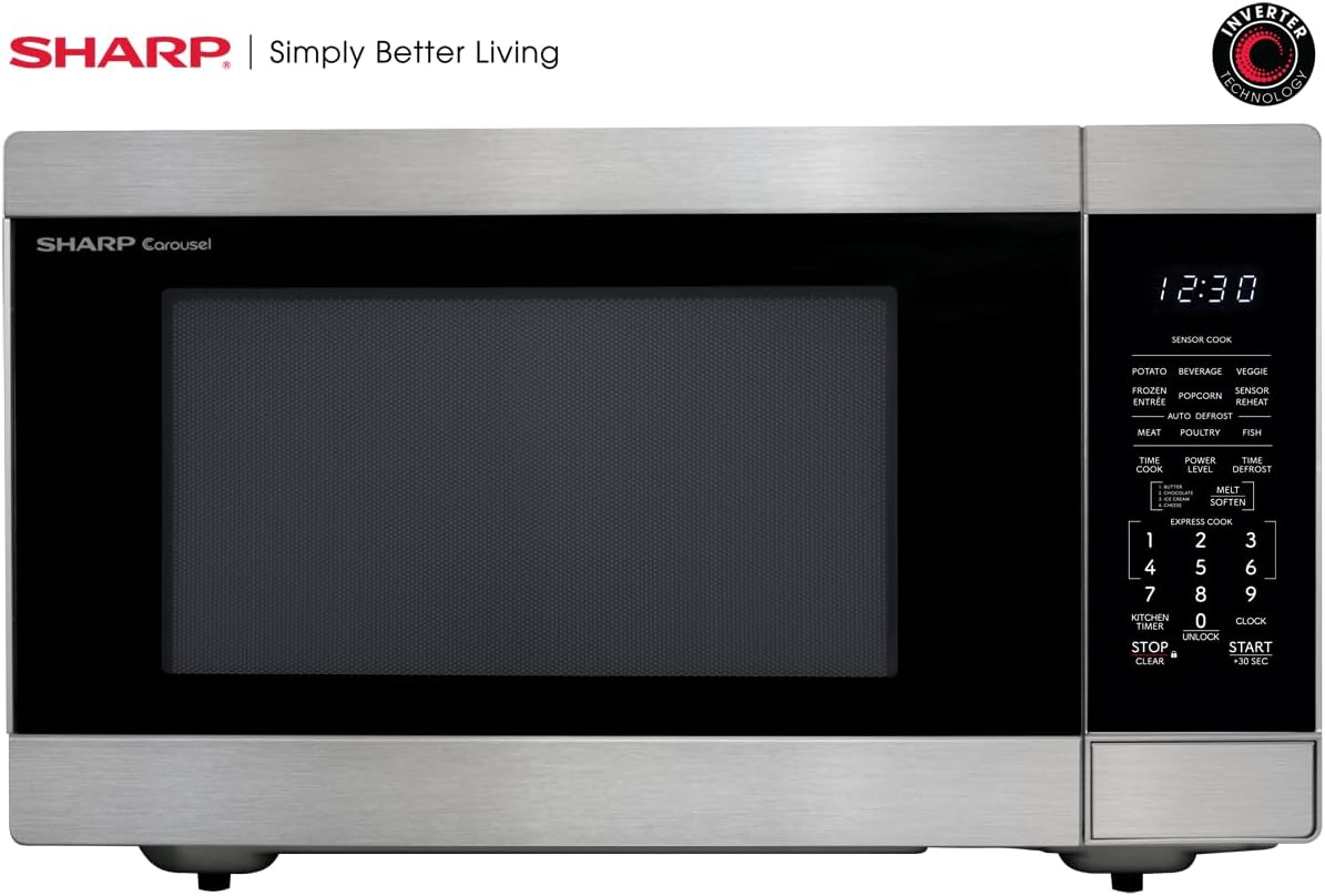 SHARP Countertop Microwave Oven with Removable 16.5" Carousel Turntable, 1200 Watt, 2.2 Cubic Feet, Stainless Steel