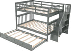 Bellemave Full Over Full Bunk Beds with Stairs and Trundle Wood Bunk Bed Frame with Staircase and Storage Shelves for Kids Teens Adult, Detachable Stairway Bunkbed for Boys Girls, Gray