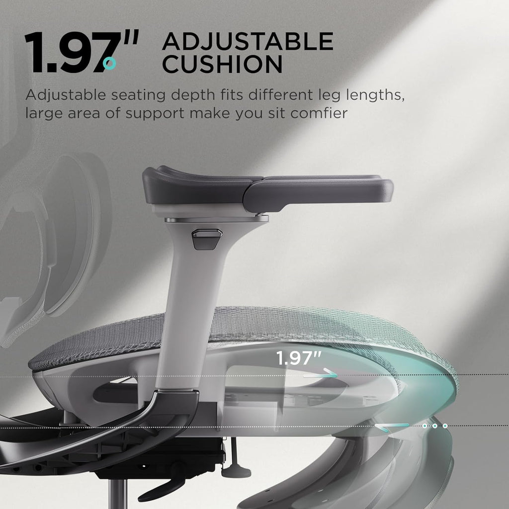 Hbada E3 Pro Ergonomic Office Chair, Big and Tall Office Chairs - with 3-Zone Dynamic Lumbar Support, 4D Adjustable Headrest, 6D Adjustable Armrests, Swivel, Grey