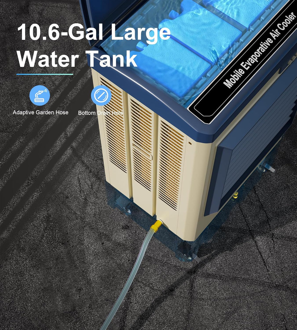 4800 CFM Swamp Cooler,41" Evaporative Air Cooler with 10.6 Gal Water Tank,3 Ice Packs,120° Swing,3 Speeds,Swamp Cooler Air Conditioner for Commercial,Outdoor,Garage,Patio,Porch,Factory
