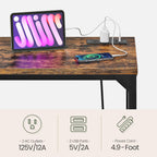 CHOEZON 70.9'' Bar Table, Kitchen Dining Table with Power Outlet and Footrest, Industrial Style, for Pub, Living Room, Rustic Brown and Black TBT08UBF
