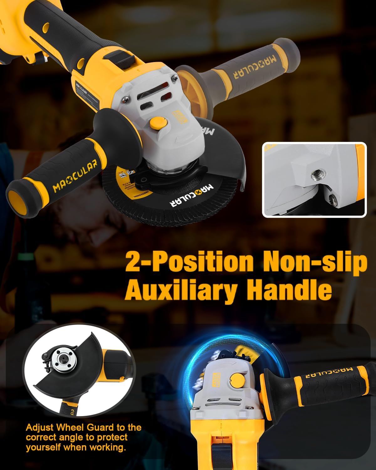 Angle Grinder Cordless 20V Battery,9600 RPM Brushless Power Motor,4-1/2-Inch to 5-Inch,2x4.0 AH Battery Electric Grinder Tool Set, for Cutting,Grinding,Polishing