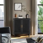 Finnhomy Sideboard Buffet Kitchen Storage Cabinet with Black Painted Rattan Decorated Doors, Dining Room, Hallway, Cupboard Console Table, Liquor/Accent Cabinet, 31.5X 15.8X 34.6 Inches, Black