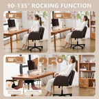 Criss Cross Chair with Flip-Up Arms & Swivel Wheels, Vanity Chair with Adjustable Height & Side Pockets, Comfortable Wide Seat Reclining Computer Office Desk Chairs for Home Office, Make Up, Bed Room
