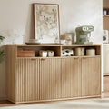LEYAOYAO Fluted Buffet Cabinet with Storage, 55" Wide Wood Sideboard Credenza with 4 Doors & Open Storage Shelf, Kitchen Entryway Accent Table, Modern Console Cabinets for Dining Room, Natural Oak