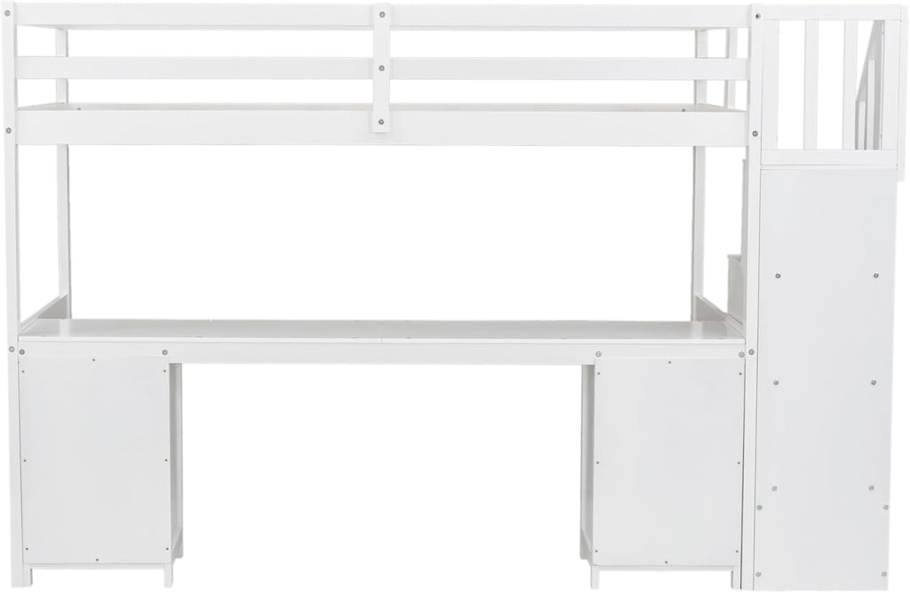 Harper & Bright Designs Low Loft Bed Twin Size with Desk, Twin Loft Bed with Drawers & Stairs & Guardrails for Kids Bedroom Guest Room, Under-Bed Space, No Box Spring Required, Space Saving, White