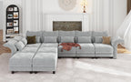 LLappuil 154" Oversized Modular Sectional Sofa with Storage 9 Seat U Shaped Sectional Couches for Living Room with Adjustable Arms Backs, Convertible to L Shape/U Shape/Sleeper Sofa, Grey Chenille