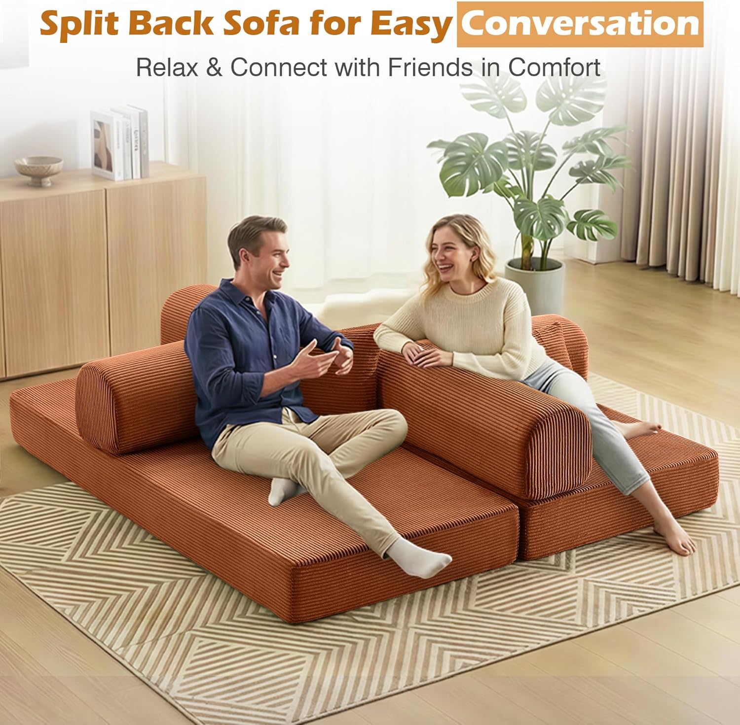 Sofa Bed, 79" Convertible Sleeper Sofa with Pull Out Bed, 5-in-1 Folding Corduroy Futon Couch, Modular Loveseat Sofa Bed for Living Room, Bedroom & Apartment, Brown