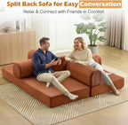 Sofa Bed, 79" Convertible Sleeper Sofa with Pull Out Bed, 5-in-1 Folding Corduroy Futon Couch, Modular Loveseat Sofa Bed for Living Room, Bedroom & Apartment, Brown
