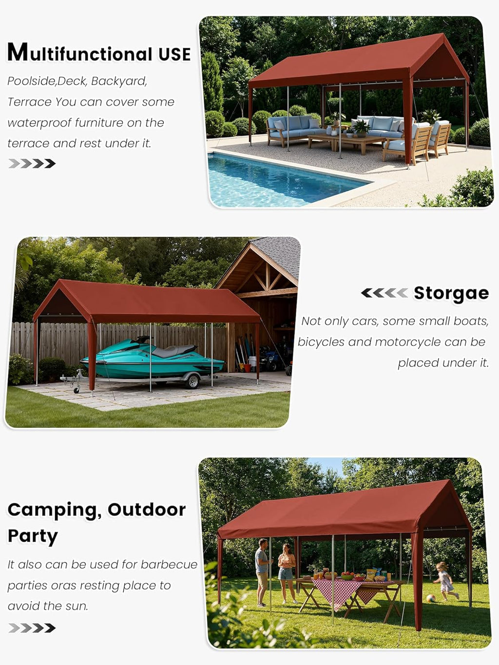 10 x 20 Ft Carport Replacement Cover, Heavy Duty Outdoor Car Tarp Canopy, Waterproof & UV Protected Tear Oxford Tarp with Ball Bungees (Frame is Not Included)