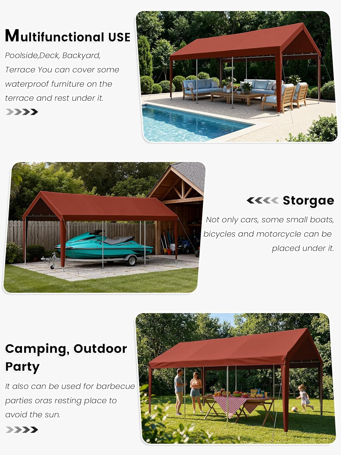 10 x 20 Ft Carport Replacement Cover, Heavy Duty Outdoor Car Tarp Canopy, Waterproof & UV Protected Tear Oxford Tarp with Ball Bungees (Frame is Not Included)