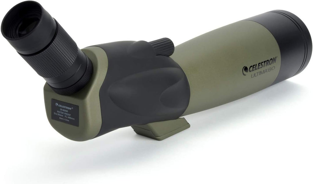 Celestron 52250 Ultima 20-60x80mm Angled Refractor Spotting Scope Telescope with Multi-Coated Optics  Waterproof Rubber Tubing and Soft Carry Case  Green