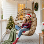 NICESOUL Egg Chair Without Stand Outdoor Indoor, Patio Wicker Swing Hanging Egg Basket Chairs No Stand, All Weather 350lbs Capacity Tree/Ceiling Chair for Outside Balcony Bedroom Xmas Gift, Brown