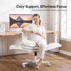 amseatec Criss Cross Chair with Armrests & Wheels, PU Leather Vanity Chair, Comfortable Adjustable Swivel Computer Office Desk Chairs for Home, Make Up, Bed Room (White)