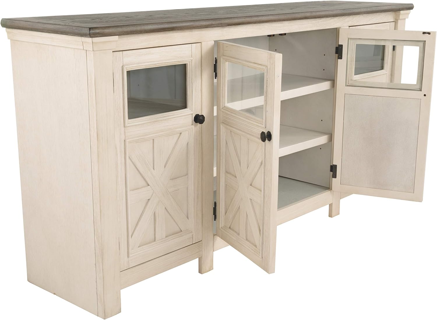 Signature Design by Ashley Bolanburg Extra Large TV Stand, Fits TVs up to 72", 3 Cabinets, Adjustable Storage Shelves, 74.13", Whitewash & 2-Tone Finish