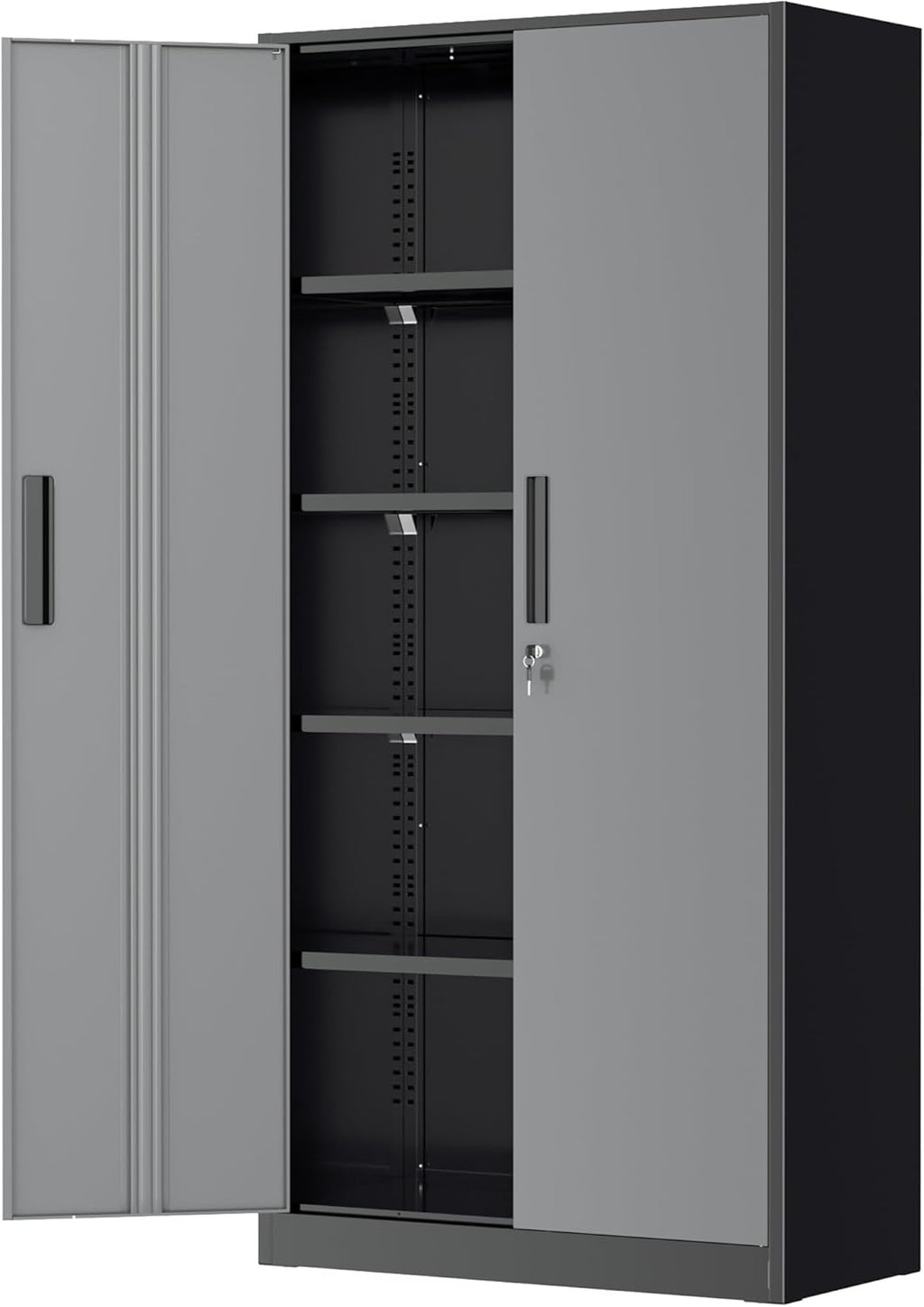 Greenvelly Metal Garage Storage Cabinet with Lock, 72”Metal Storage Cabinet with 2 Doors and 4 Adjustable Shelves, Steel Tool Cabinet for Garage,Home Office, School,Gym (Black Grey)