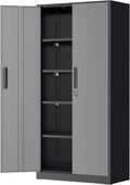 Greenvelly Metal Garage Storage Cabinet with Lock, 72”Metal Storage Cabinet with 2 Doors and 4 Adjustable Shelves, Steel Tool Cabinet for Garage,Home Office, School,Gym (Black Grey)