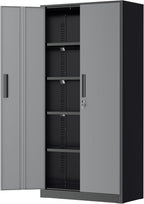 Greenvelly Metal Garage Storage Cabinet with Lock, 72”Metal Storage Cabinet with 2 Doors and 4 Adjustable Shelves, Steel Tool Cabinet for Garage,Home Office, School,Gym (Black Grey)