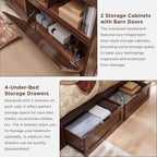 ACCOHOHO Farmhouse King Size Bed Frame with 52" Tall Storage Headboard and LED Light,Wood Platform Bed Frame with 4 Drawers and Charging Station,Solid Wood Slats Support,No Box Spring Needed,Brown