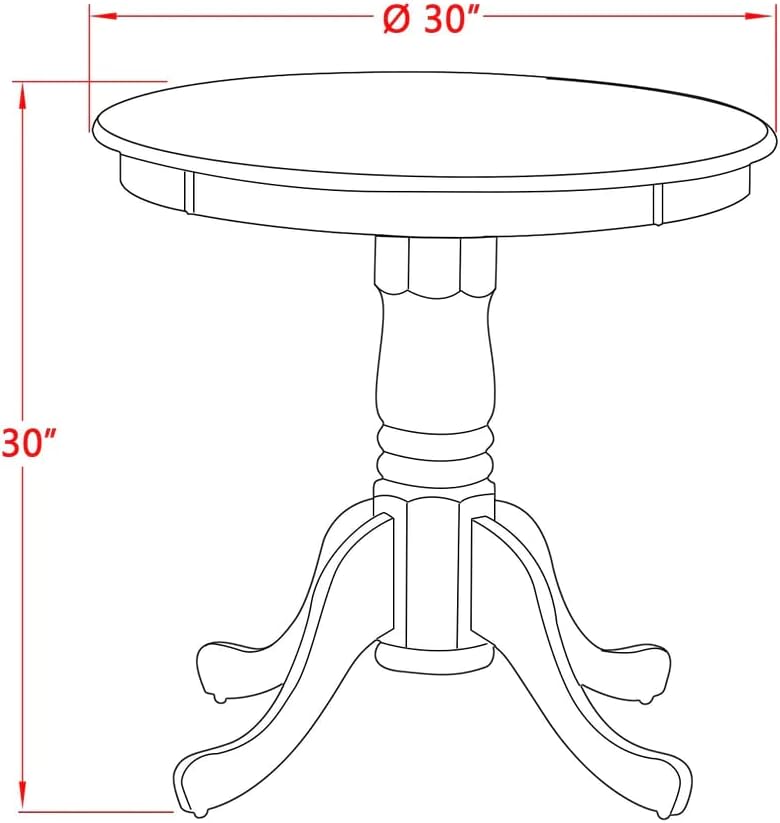 East West Furniture EMT-OLW-TP Eden Dining Room Table - a Round kitchen Table Top with Pedestal Base, 30x30 Inch, Oak & Linen White