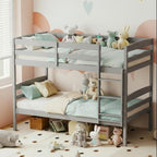 KOMFOTT Bunk Bed Twin Over Twin, Bed Frame w/Full-Length Guardrail & Integrated Ladder, Wood Bunk Bed for Small Space, Converts to 2 Individual Beds for Kids & Adults, No Box Spring Needed