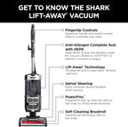 SHARK UV730 Navigator Lift-Away Upright Vacuum, PowerFins HairPro Self-Cleaning Brushroll, HEPA Filter with Anti-Allergen Technology, LED Headlights, Swivel Steering, Gray