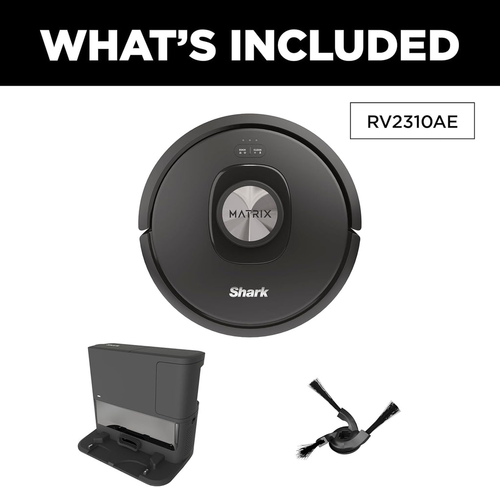 Shark RV2310AE Matrix Self-Emptying Robot Vacuum with Bagless, 45-Day Capacity, Self-Cleaning Brushroll for Pet Hair, No Spots Missed on Carpets & Hard Floors, Precision Home Mapping, Wi-Fi, Black