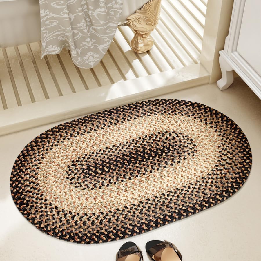EastEnd EL83 Charcoal 7' x 9' Oval - Braided Area Rug, Home Decor, Floor Mat or Bedroom Rug - Easy Care, Ideal for High Traffic Areas in Hallway and Living Room - Made in USA