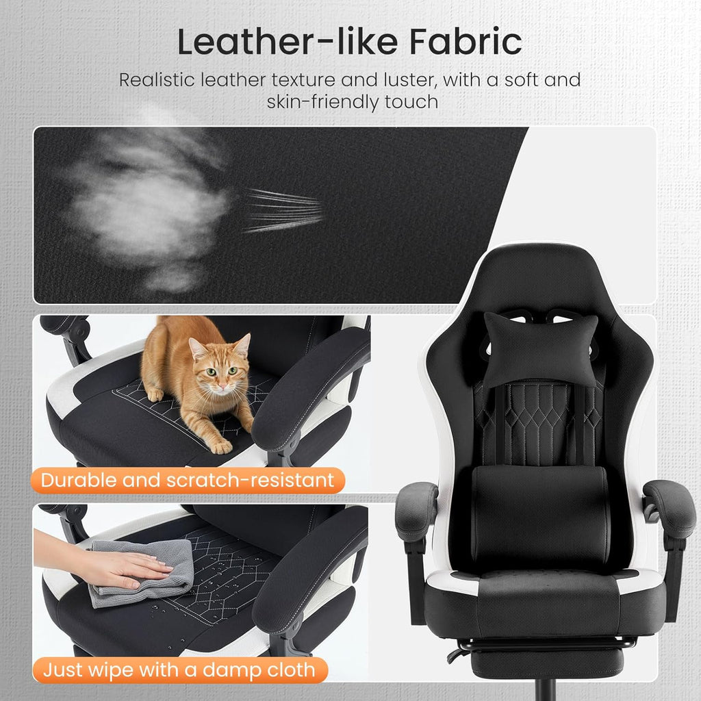 DUMOS Gaming Chair with Linkage Armrests, Video Game Chairs with Pocket Spring Cushion, Ergonomic Computer Silla Gamer Office Desk Chair with Footrest for Adults & Students, Black