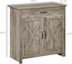 HOMCOM Farmhouse Sideboard Buffet Cabinet, Barn Door Coffee Bar Cabinet with Drawer and Adjustable Shelf for Kitchen, Living Room, Entryway, Gray