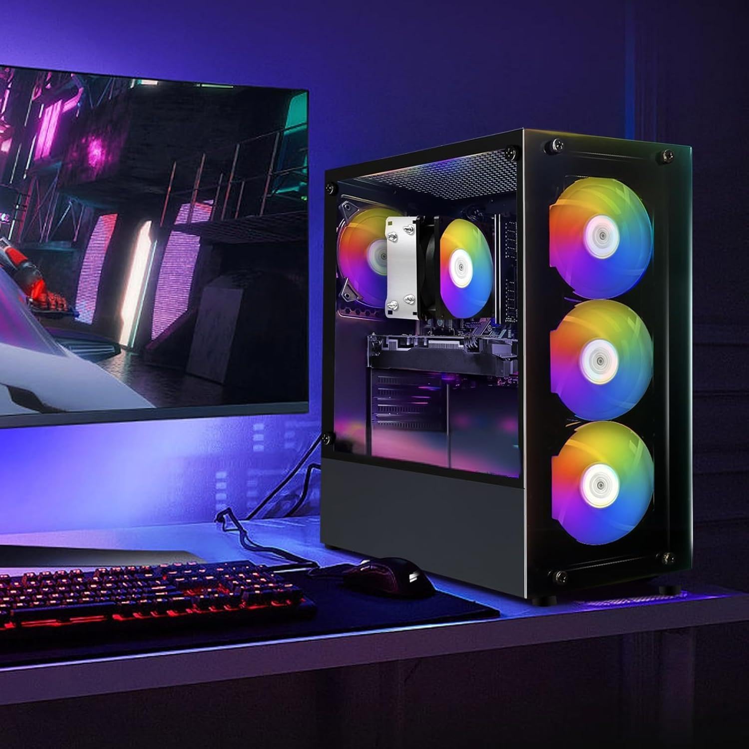 STGAubron Gaming PC Desktop Computer  AMD Ryzen 5 2600 up to 3.9G  GeForce RTX 2060 6G  16G DDR4  512G SSD  600M WiFi  BT 5.0  RGB Fan x4  Windows 11 Home
