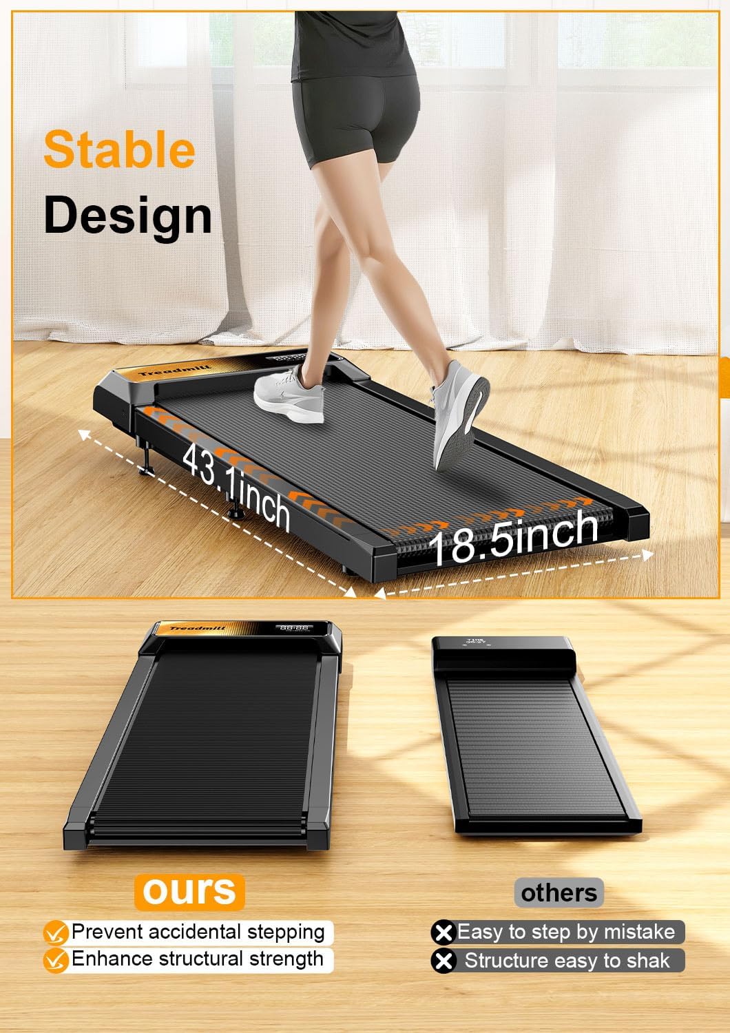 Walking Treadmill Pad with Incline, Walking 2.5HP for Home and Office, 265Lbs Weight Capacity, Treadmill with APP & Remote Control, LED Display