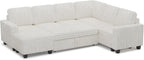 Belffin Corduroy Sleeper Sofa Bed with Storage Chaise Modular Sectional Sofa Couch with Pull Out Bed L Shaped Sectional Couches for Living Room Beige Couch