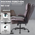 450LBS Big and Tall Executive Office Chair with Flip up Arm,Heavy Duty PU Leather Computer Desk Chair,Comfortable High Back Swivel Home Office Chair with Rolling for Adults,Spring Cushion,Metal Base