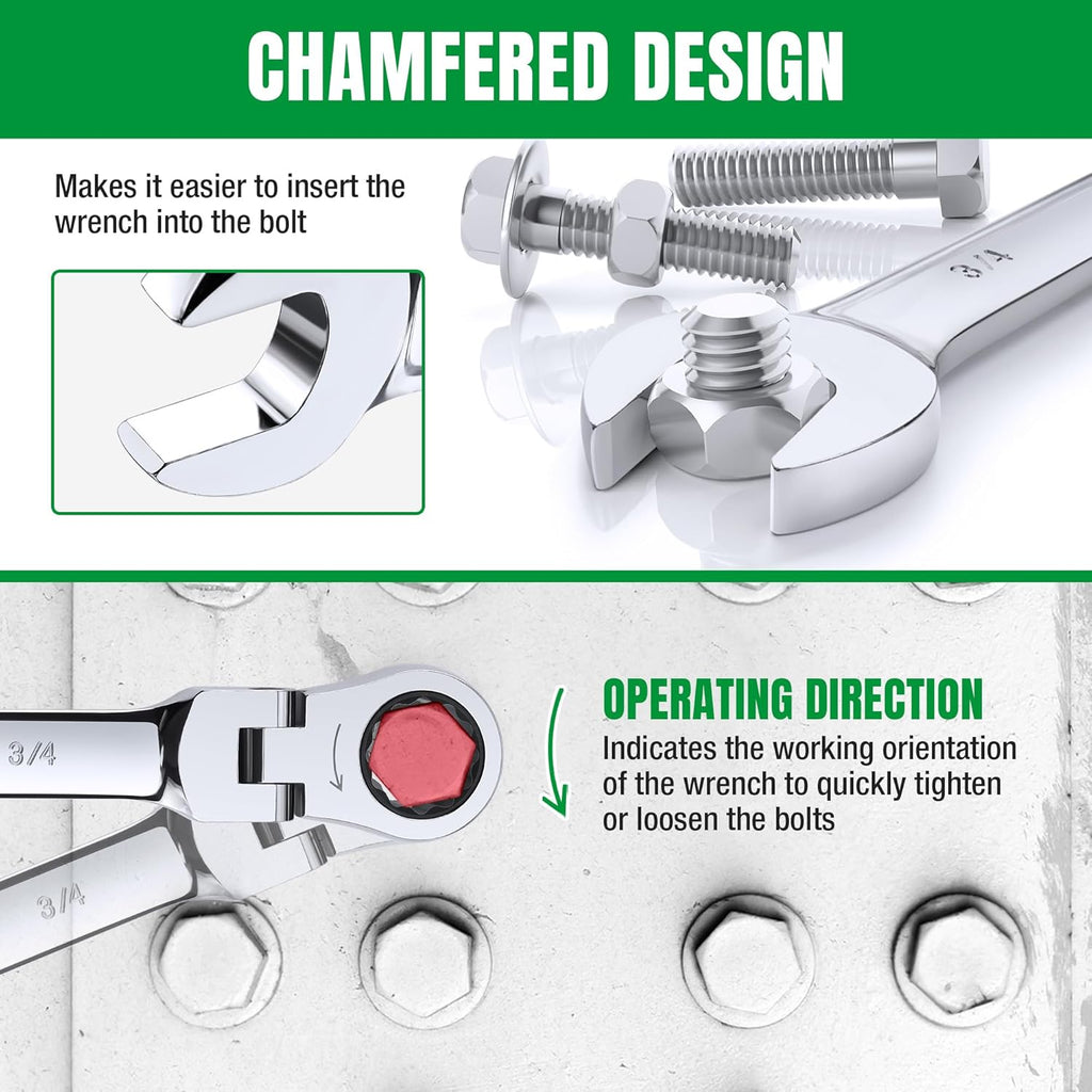 SK Flex-Head Ratcheting Wrench Set, Combination Wrench Set, 8-Piece, SAE 5/16" to 3/4", 72-Tooth, Premium CR-V Construction, with Rack Organizer